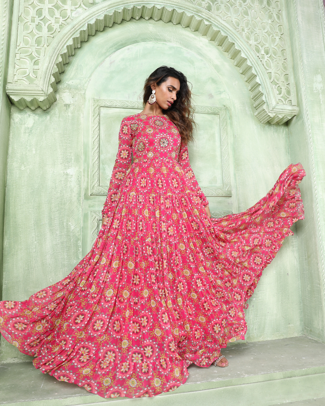 Ethnic Gowns | Soft Net Long Gown With Dupatta and Churidar | Freeup